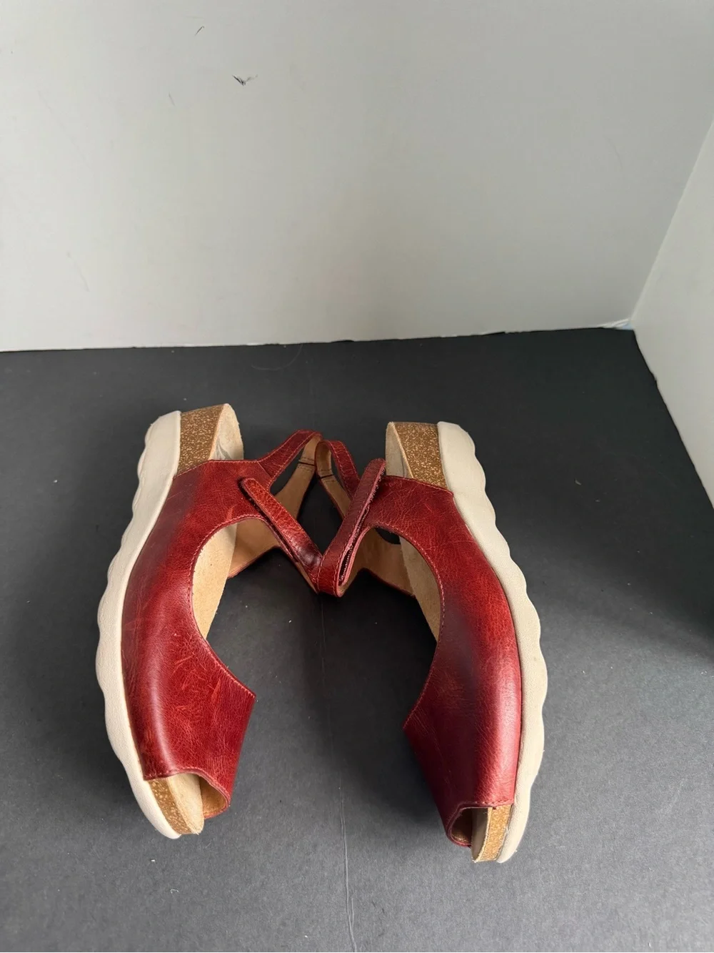 Dansko Marcy Wedge Sandals in red waxy leather. Size EU 39